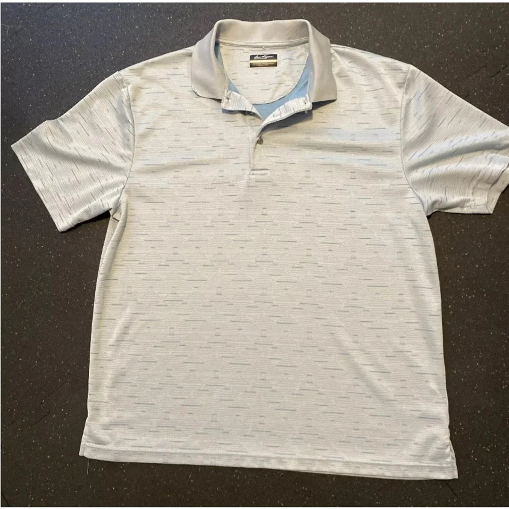 Ben Hogan Polo Shirt Adult XL Gray/Blue Striped Lightweight Golf Casual Mens